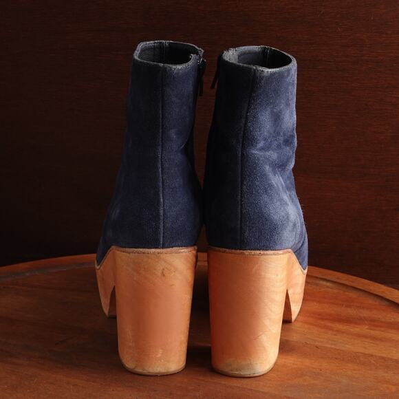 Charlotte Stone Boots Womens SZ 6 Blue Suede Paz Clog Preppy Indie Festival Boho - Picture 6 of 14